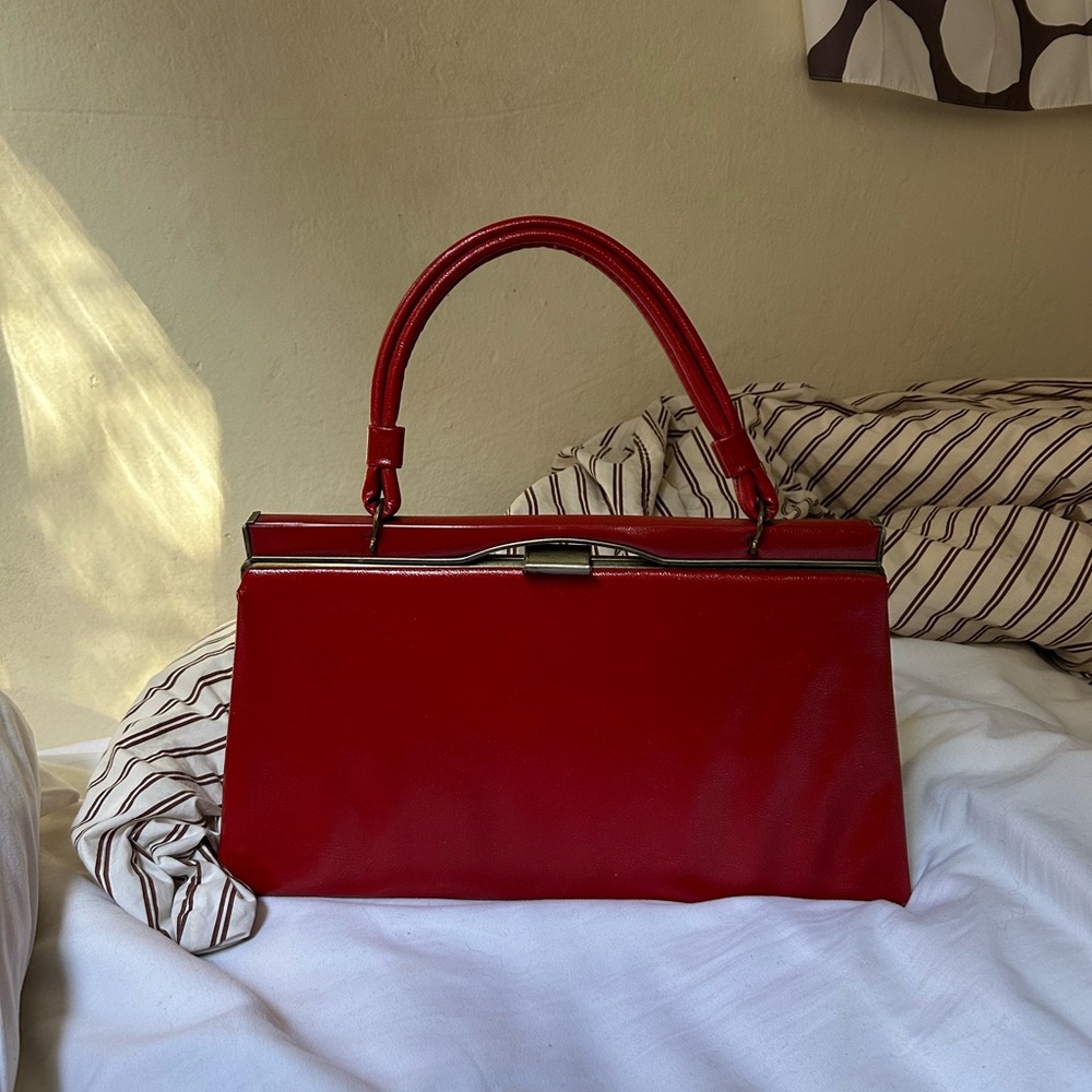 Vintage Red Leather Top Handle Handbag
